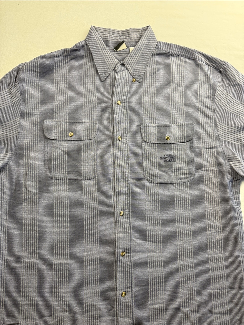 The North Face Men's‎ Light BlueGrey Vertical Stripe Button-Down Shirt